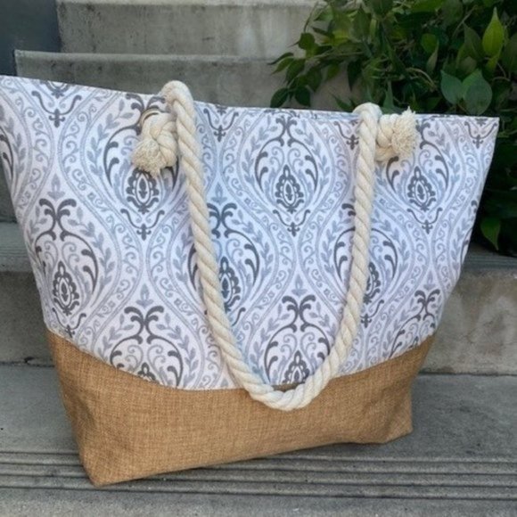 Handbags - Print Rope Handle Tote Bag